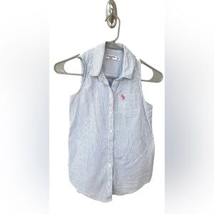Abercrombie Kids Girls Sleeveless Blue White Pinstripe Button Down Size 11/12